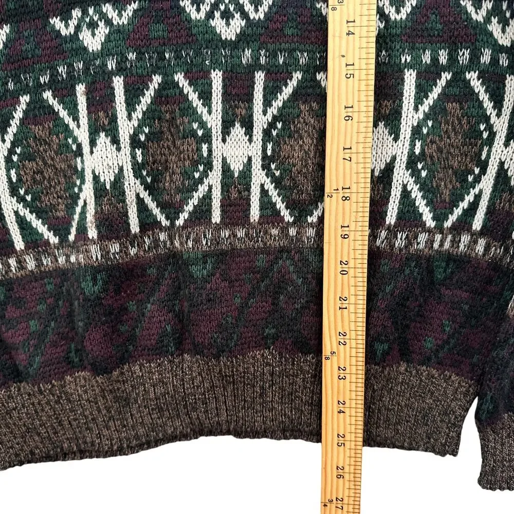 VTG 90s Sweater L Grandpa Jumper Chunky Kurt Cobain Barnaby Grunge Abstract Busy
